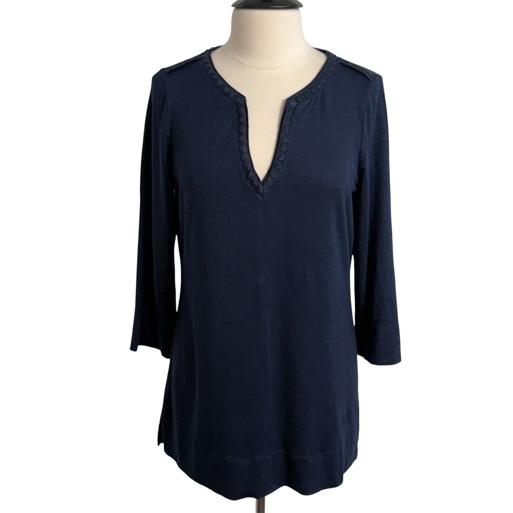 Tommy Bahama Navy Split V Tunic with Braided Trim Detail